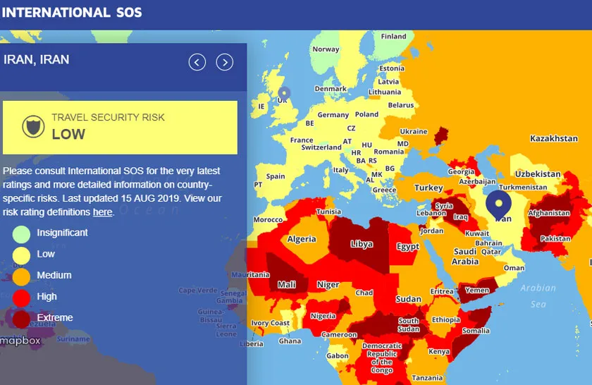 travel risk map 2019 Iran equals UK